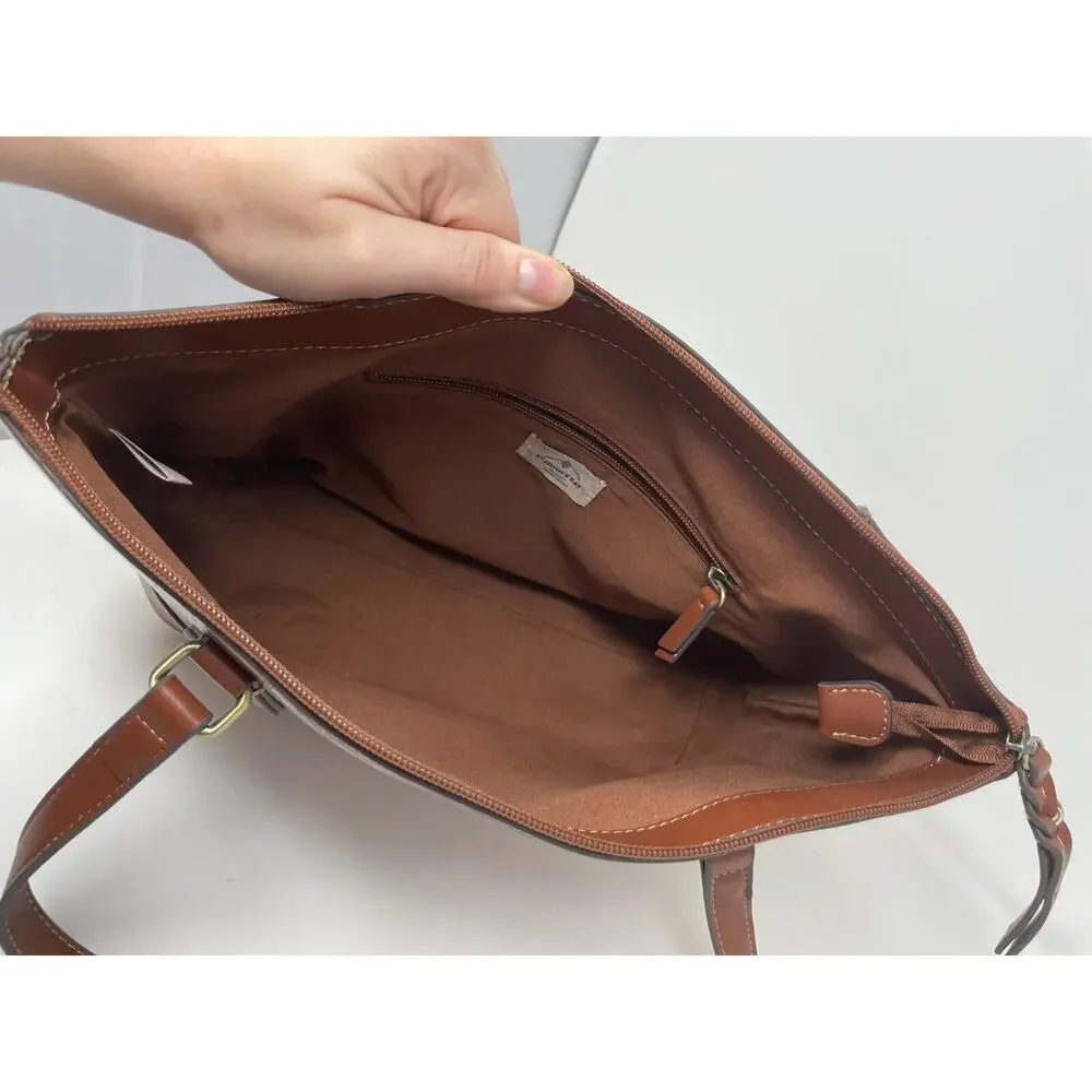 St. John's Bay Westbrooke Brown Top Zip Faux Leather Satchel Tote Bag‎